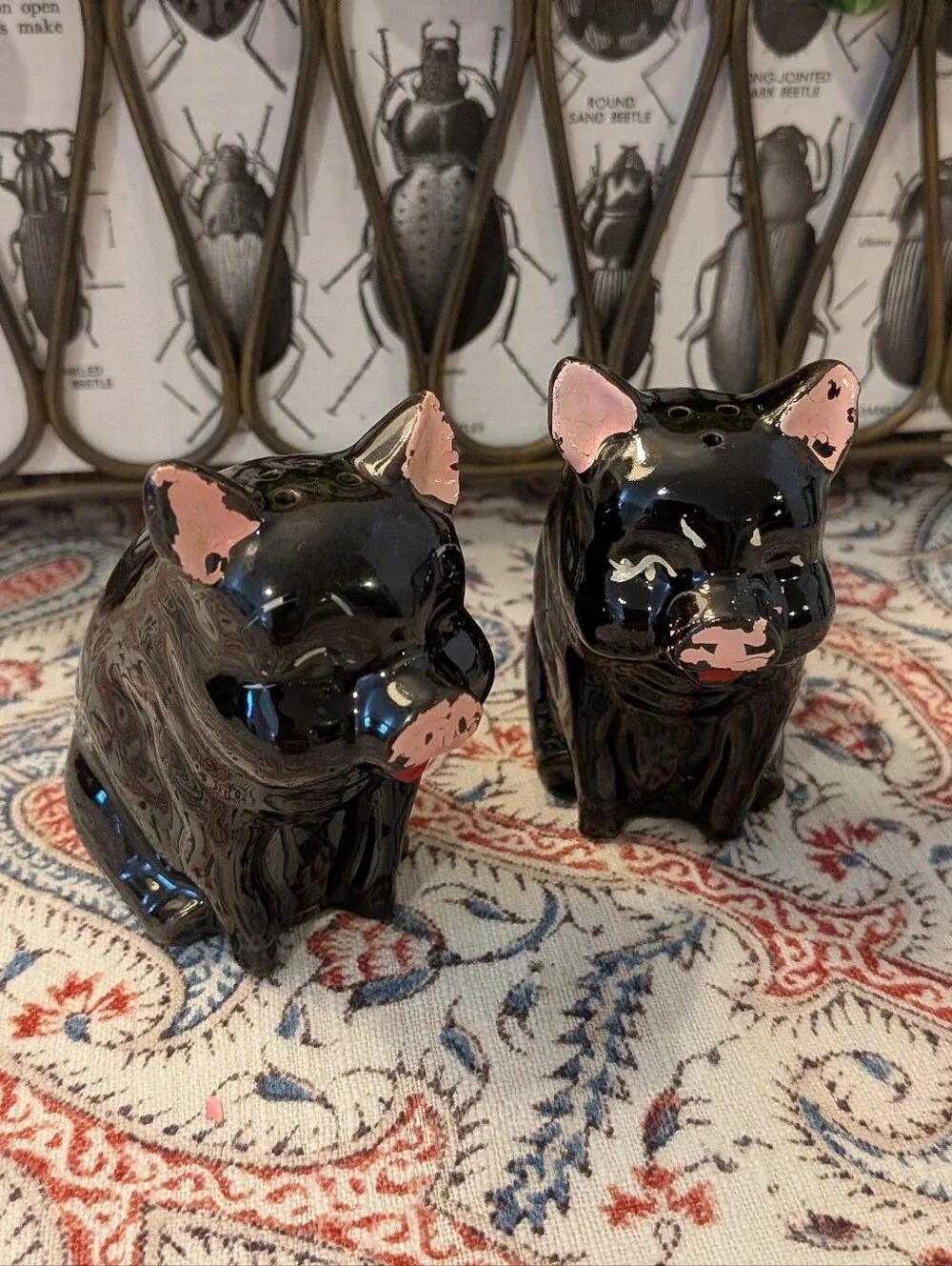 MCM Japan Black Ceramic Pig Salt and Pepper Shaker Set